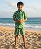 LITTLE INDIAN Cotton Woven Half Sleeves Sea Life Printed Coordinating Shirt & Shorts Set - Sea Green