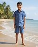LITTLE INDIAN Cotton Woven Half Sleeves Car Printed Coordinating Shirt & Shorts Set - Blue