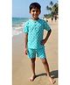 LITTLE INDIAN Cotton Woven Half Sleeves Elephant Printed Coordinating Shirt & Shorts Set - Sky Blue