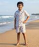 LITTLE INDIAN Cotton Woven Half Sleeves Dinosaur Printed Coordinating Shirt & Shorts Set - White