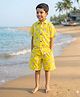LITTLE INDIAN Cotton Woven Half Sleeves Zebra Printed Coordinating Shirt & Shorts Set - Yellow