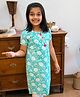 LITTLE INDIAN Cotton Woven Half Sleeves Floral Printed Kurti - Sea Green