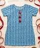 LITTLE INDIAN Cotton Woven Half Sleeves Abstract Printed Tassels Detailed Kurti - Blue
