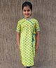 LITTLE INDIAN Cotton Woven Half Sleeves Side Tie Up Detailed Floral Printed Kurti - Yellow