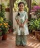 LITTLE INDIAN Cotton Woven Half Sleeves Floral Printed Kurti Palazzo Set - Green