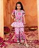 LIL PITAARA Pure Cotton Woven Half Sleeves Floral Printed & Gota Lace Embellished Kurti & Palazzo Set - Purple
