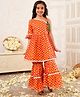 LIL PITAARA Pure Cotton Woven Sleeveless Floral Printed & Lace Embellished Kurti & Sharara Set - Pink