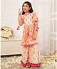 LIL PITAARA Pure Cotton Woven Three Fourth Sleeves Floral Printed & Gota Lace Embellished Kurti & Sharara Set - Orange