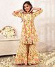 LIL PITAARA Pure Cotton Woven Three Fourth Sleeves Striped & Floral Printed Kurti & Sharara Set - Yellow