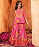 LIL PITAARA Pure Cotton Woven Three Fourth Sleeves Floral Printed & Gota Lace Embellished Kurti & Lehenga Set - Pink