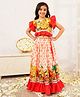 LIL PITAARA Pure Cotton Woven Frill Sleeves Floral Printed Lehenga & Choli Set - Orange