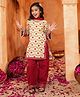 LIL PITAARA Pure Cotton Woven Three Fourth Sleeves Floral Printed & Gota Lace Embellished Kurti & Salwar With Dupatta Set - Off White