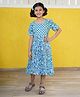 LITTLE INDIAN Cotton Woven Half Sleeves Floral Printed Dress - Blue
