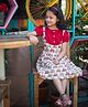 LITTLE INDIAN Cotton Woven Half Puffed Sleeves Scooter Printed Dress - Red & White