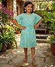 LITTLE INDIAN Cotton Woven Half Sleeves Elephant Printed Kaftan Style Dress - Light Blue