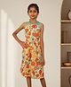 LITTLE INDIAN Cotton Woven Sleeveless Floral Printed  Dress - Beige