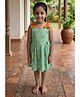 LITTLE INDIAN Cotton Woven Sleeveless Fox Printed Bow Applique Detailed Dress - Green
