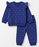 Doodle Poodle 100% Cotton Looper Terry Knit Full Sleeves Polka Dots Printed Co-Ords Top & Lounge Pant Set - Navy Blue