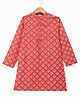 Pine Kids Cotton Woven Full Sleeves Kurta With Floral Print - Red