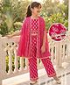 Pine Kids Rayon Woven Sleeveless Bandhani Printed Top Pant Set with Ethnic Jacket - Dark Pink
