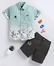 LTZ CLUB Textile Knit Half Sleeves Abstract Printed Shirt & Shorts - Green