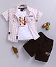 LTZ CLUB Textile Knit Half Sleeves Checked Shirt & Shorts Set With Tee - Peach