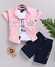 LTZ CLUB Textile Knit Half Sleeves Typography Printed Shirt & Shorts Set With Tee - Pink