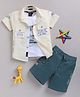 LTZ CLUB Textile Knit Half Sleeves Typography Printed Shirt & Shorts Set With Tee - Yellow