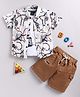 LTZ CLUB Textile Knit Half Sleeves Abstract Printed Shirt & Shorts Set With Tee - Brown
