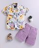 LTZ CLUB Textile Knit Half Sleeves Floral Printed Shirt & Shorts Set With Tee - Onion
