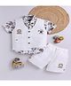 LTZ CLUB Textile Knit Half Sleeves Floral Printed Shirt & Shorts Set With Lion Face Patch Detailed Waistcoat - Coffee