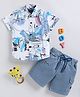LTZ CLUB Textile Knit Half Sleeves Abstract Printed Shirt & Shorts - Sky Blue