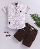 LTZ CLUB Textile Knit Half Sleeves Abstract Printed Shirt & Shorts - Brown & White