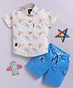 LTZ CLUB Textile Knit Half Sleeves Leaves Printed Shirt & Shorts - Yellow