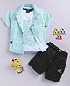 LTZ CLUB Textile Knit Half Sleeves Abstract Printed Shirt & Shorts Set With Tee - Aqua Blue