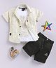 LTZ CLUB Textile Knit Half Sleeves Abstract Printed Shirt & Shorts Set With Tee - Cream