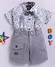 LTZ CLUB Textile Knit Half Sleeves Abstract Printed Shirt &  Shorts Set With Suspender - Grey
