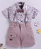 LTZ CLUB Textile Knit Half Sleeves Abstract Printed Shirt &  Shorts Set With Suspender - Peach