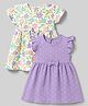 Babyhug Cotton Single Jersey Knit Half Sleeves Floral & Polka Dot Printed Frocks with Bow Applique Pack of 2 - White & Purple