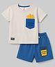 Mini Donuts Single Jersey Knit  Half Sleeves T-Shirt & Shorts Set With Text Embroidery - Blue & Off White