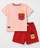 Mini Donuts Single Jersey Knit  Half Sleeves T-Shirt & Shorts With Texted Embroidery - Peach