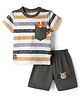 Mini Donuts Single Jersey Knit  Half Sleeves T-Shirt & Shorts Set With Strips & Animal Print - Navy Blue (Patch Color May Vary)