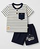 Mini Donuts Single Jersey Knit Half Sleeves T-Shirt & Shorts Set With Strips & Pocket - Navy Blue