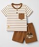 Mini Donuts Single Jersey Knit Half Sleeves T-Shirt & Shorts Set With Strips & Pocket - Brown