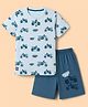 Mini Donuts Single Jersey Knit Half Sleeves T-Shirt & Shorts Set With Bike Print - Blue