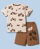 Mini Donuts Single Jersey Knit Half Sleeves T-Shirt & Shorts Set With Bike Print - Brown