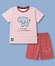 Mini Donuts Single Jersey Knit Half Sleeves T-Shirt & Shorts Set With Stripes & Elephant Print - Rust Orange