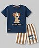 Mini Donuts Single Jersey Knit Half Sleeves T-Shirt & Shorts Set With Stripes & Puppy Applique - Blue