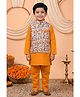 BT DEZINES Cotton Blend Woven Full Sleeves Solid Kurta & Pyjama With Floral Printed Jacket Set - Orange