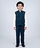 BT DEZINES Lycra Woven Full Sleeves Solid Shirt & Trousers With Waistcoat Set - Teal Blue